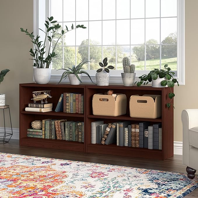 Bush Furniture Universal Small 2 Shelf Bookcase in Vogue Cherry, Low Bookshelf for Home Office or Living Room