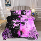 Butterfly Comforter Set for Girls Women, Butterfly Bed Set, Boho Butterflies with Sun and Moon Printed Bedding Sets, Black Purple Butterfly Comforter Set Full Size with 2 Pillowcases
