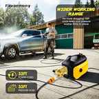 Portable Compact Pressure Cleaner, Power Cleaner with 33FT Flexible Extension Hose, 3 Nozzles, Foam Cannon for Cars, Patios, Driveways
