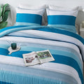 Andency Stripe Comforter Set Queen Size (90x90 Inch), 3 Pieces Teal Patchwork Striped Comforter, Soft Microfiber Down Alternative Comforter Bedding Set with Corner Loops