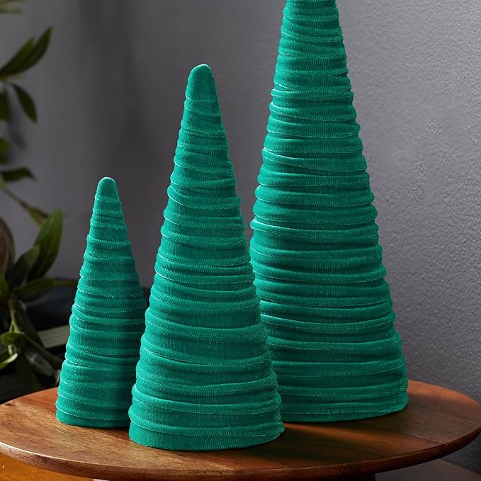 Your Heart's Content Green Velvet Trees Set of 3, Elegant Mantel, Valentine Tree Tablescape, Office Bookshelf, Artisan Cozy Gift for, Wedding Centerpiece (Green)