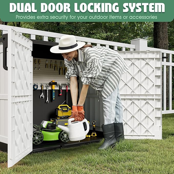 LHBcraft Outdoor Storage Cabinet 36 Cu Ft with Lockable Doors, Portable Horizontal Resin Storage Shed -Easy to Assemble, Waterproof Outdoor Storage Box for Backyards,Patios