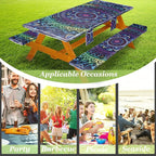 Wrakus Picnic Table Cover with Bench Covers Vinyl Elastic Edges Fitted Rectangle Seat Tables Waterproof 3-Piece96X30in Set Outdoor Rectangular Folding Backing Tablecloth for Camping Over Size