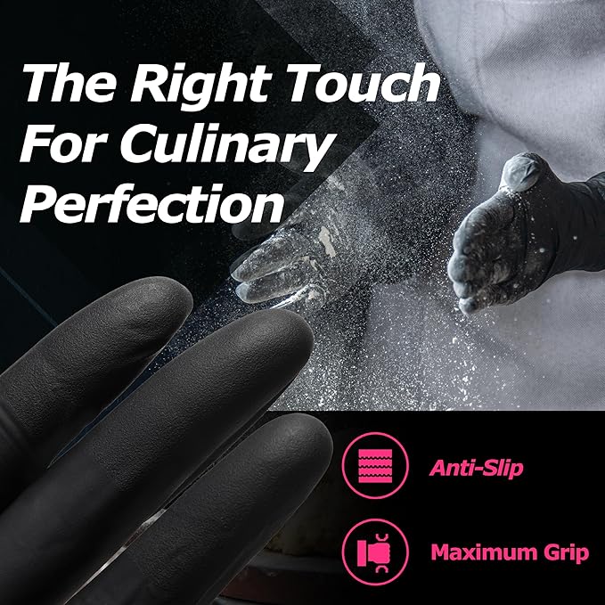 MAMISON Black Nitrile Disposable Gloves, Powder-Free, Latex-Free, 4 Mil, 100 Count, Food Safe, BBQ, Kitchen, Cooking