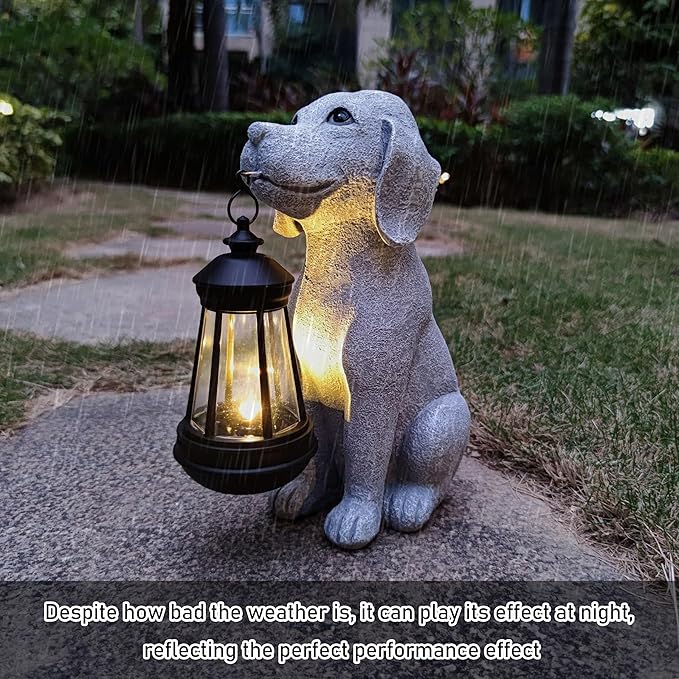Solar Dog Outdoor Garden Statue with LED Light,Dog Solar Lights Lantern Outside Decorations for Yard, Lawn Decor Statue for Patio, Balcony, Yard Ornament,Unique Dog Gifts for Mom