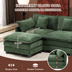 Ihanherry 111.4" L Shaped Modern Sofa Modular Sectional Cloud Couch with Ottoman, 4-Seat Chenille Deep Seat Sofa with Pillow for Living Room, Bedroom and Apartment, Beige