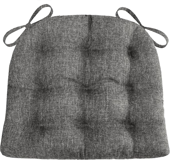 Barnett Home Decor Hayden Grey Dining Chair Pad with Ties - Size Small - Reversible, Latex Foam Fill Cushion, Machine Washable, Linen Look (Pewter)