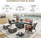 Yechen Patio Conversation Set 7 Seats with 44" Propane Gas Fire Pit Table - 6 Pcs Outdoor Wicker Furniture Set with Lid & Wind Shields - Sectional Sofa Set for Porch,Backyard
