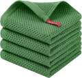 Homaxy 100% Cotton Waffle Weave Kitchen Dish Cloths, 4-Pack, Grass Green | 12 x 12 Inches, Ultra Soft Absorbent Dish Towels, Quick Drying Dish Rags with Hanging Loop