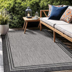 Bordered Outdoor Rug 9x12 Washable Outside Carpet for Indoor Patio Porch Waterproof Easy Cleaning Non Shedding Area Rugs Dark Gray 9 x 12