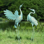Crane Statues for Outdoor, Metal Heron Garden Statues Bird Yard Art, Standing Sculptures for Yard Lawn Pond Garden Decor, 38-42 Inch Set of 2, Cyan