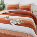 Andency Stripe Comforter Set King Size (104x90 Inch), 3 Pieces Terracotta Patchwork Striped Comforter, Soft Microfiber Down Alternative Comforter Bedding Set with Corner Loops