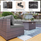Kullavik 10 Pieces Outdoor Patio Furniture Set with 43" Gas Propane Fire Pit Table PE Wicker Rattan Sectional Sofa Patio Conversation Sets,Grey