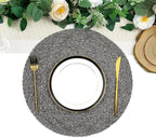SHACOS Round Braided Placemats Set of 6 Thick Woven Placemats Washable 15 inch Circle Place Mats Non Slip Table Mats for Dining Table, Gray White