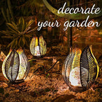 Solar Garden Lights Waterproof Decorations,Crackle Globe Glass,Metal Palm Leaf Solar Lights for Outdoor Decor On Garden,Patio,Yard,Front Porch,Tabletop Lamp-Perfect Gifts