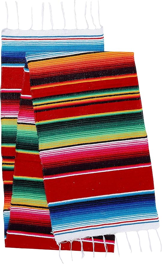 Genuine Mexican Table Runner Saltillo Serape Colorful Striped Sarape Made in Mexico Sold in Different Packs (1, Red)