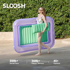 SLOOSH Inflatable Tanning Pool Lounger Float, 70" x 46" Pool Floats Adult with Pillow, 4 in 1 Suntan Tub Raft Floatie,Sunbathing Bed Lounge for Water Blow Up Kids Ball Pit Party Gifts, L-Purple Green
