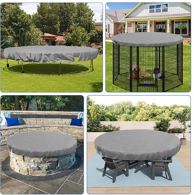 ECOOPTS 14 ft Round Pool Cover for Above Ground Pools, Swimming Pool Cover Protector Winter Safety Cover (Light Grey)