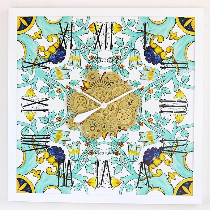 The Gears Clock Wall Clock Italy Collection with Moving Gears (Amalfi, 36 inch Square)