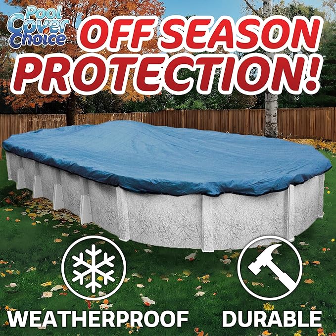 Winter Swimming Pool Cover for 18 ft x 33 ft Aboveground Oval Pool Size, Secure Choice Series, Solid Material, Color - Cobalt Blue, Pool Cover Choice 271833-4CHOICE