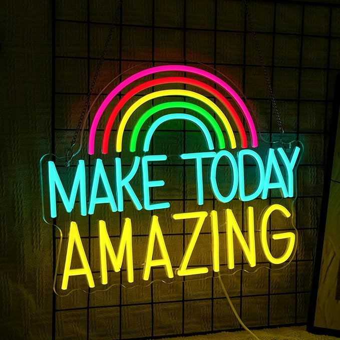 Make Today Amazing Neon Sign Wall Decor Dimmable Rainbow Neon Light USB Powered Motivational Word Led Light Sign for Bedroom Classroom Cafe Bar Birthday Party Wedding
