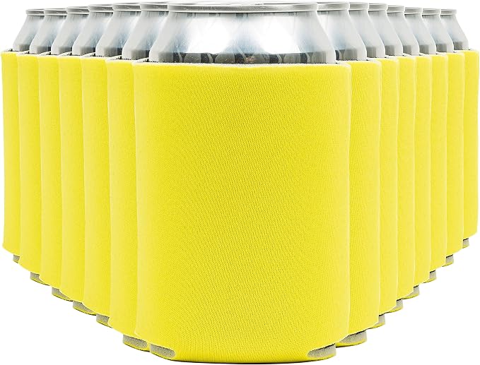 Blank Beer Can Cooler Sleeves (110-Pack) - Soft Insulated Coolies, HTV Friendly Koolies in Bulk for Cans & Bottles - Coolie Blanks for Vinyl Projects & Wedding Favors (Yellow)
