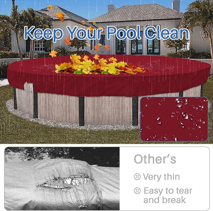 ECOOPTS 6 ft Waterproof Round Polyester Pool Cover for Above Ground Pools, Swimming Pool Cover Protector Winter Safety Cover (Red)