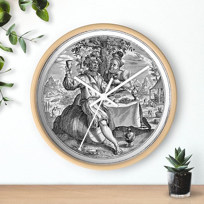 Mozingo ~ Wine Clock for Kitchen Bar Wall It's Wine O'clock Silent Time Gift Home Decor Made In USA, 10" (Hour Marks - None, Clock Frame Color - Natural Wood, Wine Theme #02)
