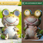 Solar Frog Garden Statue with Rotating Blinking Led Eyes Waterproof Resin Outdoor Decor Auto Dusk-to-Dawn Sensor for Patio Yard Garden Unique Birthday Housewarming Gifts for Women Mom Grandma