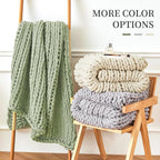 Admitrack Chunky Knit Blanket Throw 51"x63", 100% Hand Knit Chenille Throw Blanket for Sofa & Home Decor, Soft and Cozy Knitted Throw Blankets (Ivory，51"x63")