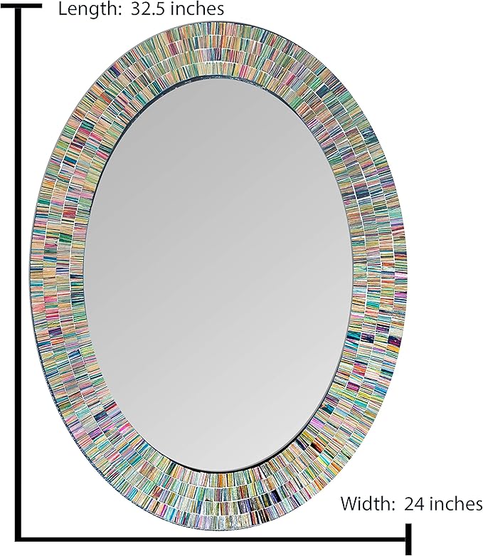 Bohemian Rainbow Wall Mirror -Glass Mosaic Decorative Wall Mirror, Multi Color Spectrum Wall Mountable, Oval Multi-Color Framed Mirror (32 in. x 24 in.)