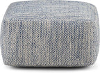 SIMPLIHOME Nate 20-inch Wide Square Pouf in Patterned Denim Mélange, Handwoven Boho-Style Cotton Ottoman, Footrest, or Extra Seating for Living Room, Assembled