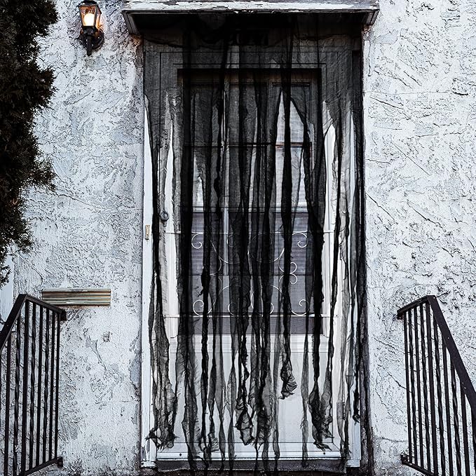 Sfcddtlg 4 Pcs Halloween Black Doorway Curtain- 65 x 39 Inch Creepy Door Curtain Decorations- Scary Spooky Cloth for Halloween Party Haunted House Decoration