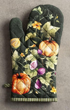 Maison d'Hermine Oven Gloves 100% Cotton Oven Mitt (7" x 13", Pack of 1) | With Loop Heat Resistant BBQ Cooking Gloves Kitchen Handling Hot Pans Thanksgiving Christmas - Pumpkin Garden - Dark Green