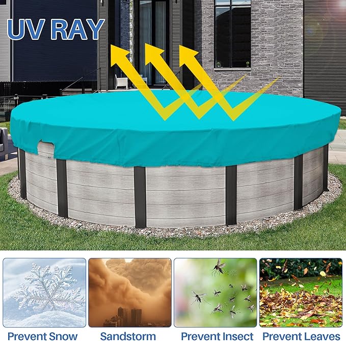 ECOOPTS Waterproof Round Polyester Pool Cover for Above Ground Pools, Swimming Pool Cover Protector Winter Safety Cover (6 ft, Turquoise)