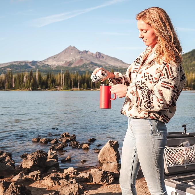 RTIC 16oz Road Trip Travel Mug with Lid and Handle, Ceramic Lined, Flag Red | Stainless Steel Metal, Insulated Travel Cup for Hot and Cold Drinks, Coffee, Car, Camping and Travel