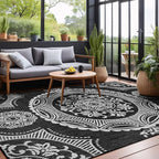 Medallion Outdoor Rug 8x10 Washable Outside Carpet for Indoor Patio Porch Waterproof Easy Cleaning Non Shedding Area Rugs Black 8 x 10