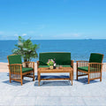 SAFAVIEH Outdoor Collection Rocklin Natural/ Green Cushion 4-Piece Conversation Patio Set