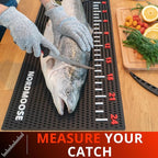 Fish Fillet Mat Kit with Fish Ruler Decal and Fillet Knife, Cutting Gloves. Large 28"x14" Nonslip Fish Cleaning Mat that Grips the Fish - Durable & Easy to Clean, Portable Fish Cutting Board | Fish Ruler, Fillet Knife & Sharpener, Cutting Gloves, Scale...