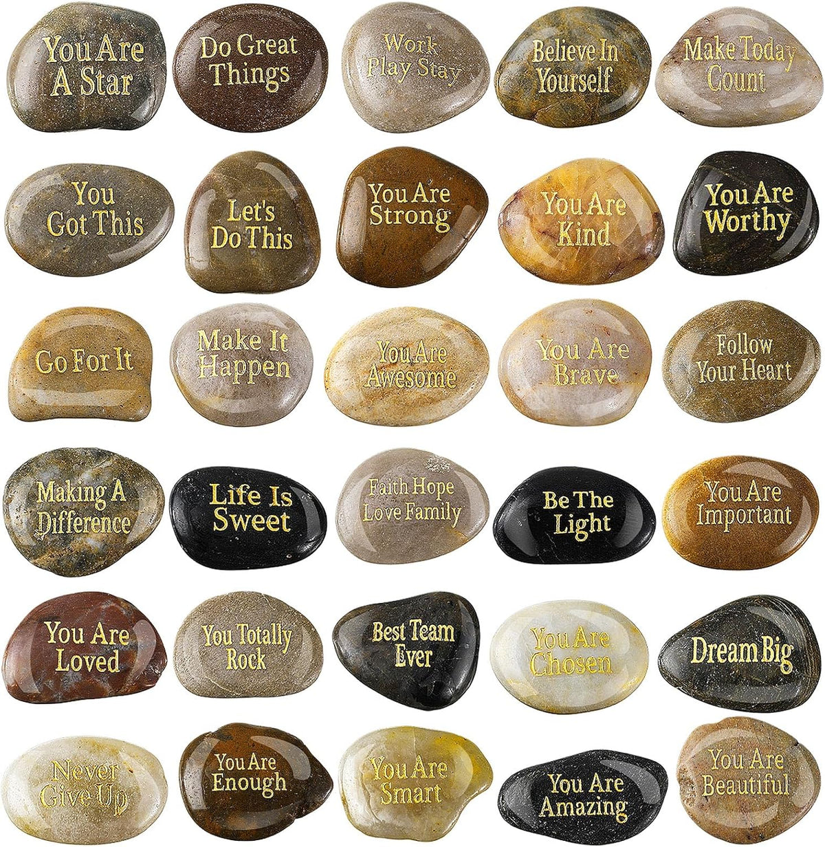 30 Pcs Inspirational Stones Encouragement Words Engraved Rocks | Bulk Garden Stepping Stone, Outdoor Scripture Gift, for Coworkers, Friends, Family, 1"-2" Each