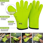 AYL Silicone Smoker Oven Gloves - Extreme Heat Resistant BBQ Gloves - Handle Hot Food on Your Grill, Pit & Turkey Fryer | Waterproof Meat Handling Mitts with Cotton Layer | Ultimate Set + Bonuses