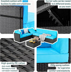 Pamapic Patio Furniture Set, 7 Pieces Modular Outdoor Sectional, Patio Sectional Sofa Conversation Set, Rattan Sofa with Coffee Table and Washable Cushions Covers, Black Rattan and Blue Cushions