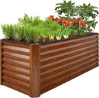 Best Choice Products 8x2x2ft Raised Outdoor Metal Garden Bed, Deep Root Box Planter for Vegetables, Flowers, Herbs, 240 Gallon Capacity, 100% Non Toxic Materials - Wood Grain