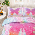 CVHOUSE Butterfly Bedding Set,Butterfly Comforter Twin,Butterfly Comforter Set for Girls Kids Teens,Butterflies Quilt Set with 1 Comforter and 2 Pillow Cases- 3 Piece