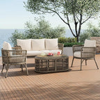 Furniture 4-Piece Outdoor Patio Conversation Seating for 5 Person and Coffee Table, Rattan Chair Wicker Sofa Bistro Sets for Porch, Backyard and Garden, Brown
