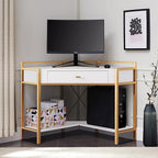 Leick Home 9230-WTGL Claudette Mixed Metal and Wood Desk, 48" W, White/gold