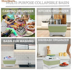 Collapsible Wash Basin 9L, Foldable Dish Tub with Drain Plug, Portable Collapsible Dish Basin, Camping Sink for Washing Dishes, Laundry & Kitchen Use (Green)