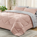 Bedsure Blush Pink King Size Comforter Set - 7 Pieces Reversible King Bed in a Bag King Bed Set with Comforters, Sheets, Pillowcases & Shams, King Bedding Sets