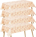 FIFTY FEET 84X60 Inch Rectangle Tablecloth, Vinyl Tablecloth with Flannel Backing Waterproof Table Cloth, Spill Proof Picnic Table Cover for Outdoor/Indoor/Camping/Dining(Brown Plaid) - 4 Packs