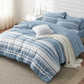 Bedsure Full Size Bed Sets 7 Pieces - Blue Striped Beddubg All Season Comforter Set, Bed in a Bag with 1 Comforter, 2 Sheets, 2 Pillowcases & 2 Shams